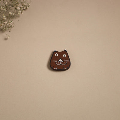 Cat - kerala mural handpainted bamboo fridge magnet 02