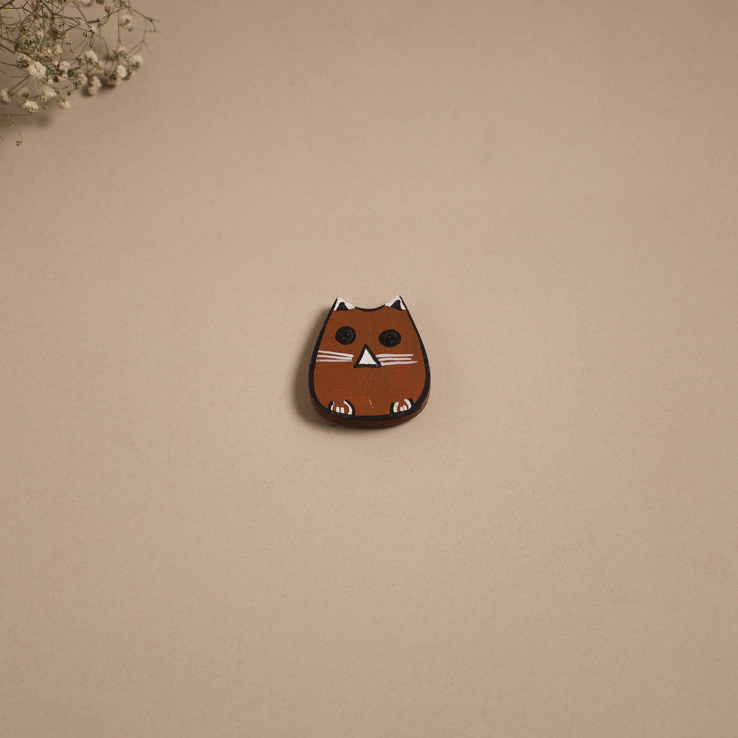 Cat - kerala mural handpainted bamboo fridge magnet 07