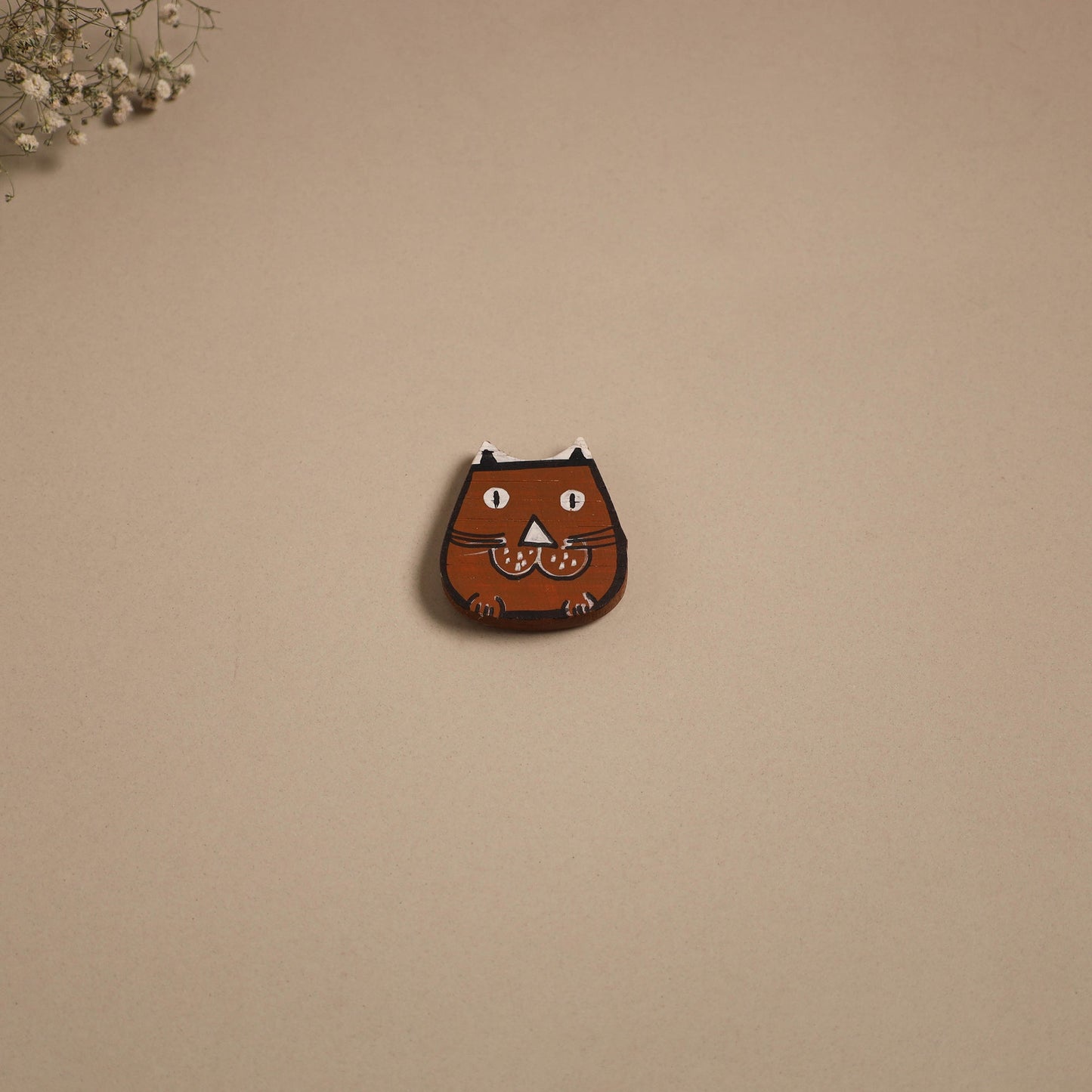 Cat - kerala mural handpainted bamboo fridge magnet 14