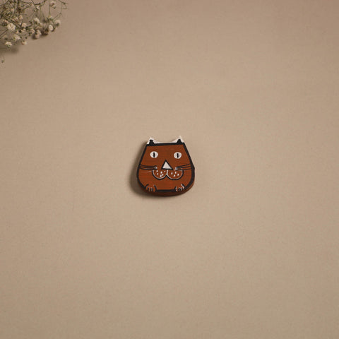 Cat - kerala mural handpainted bamboo fridge magnet 14