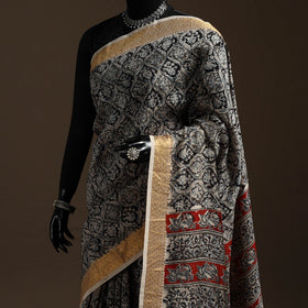 Black - natural dyed pedana chanderi silk kalamkari saree