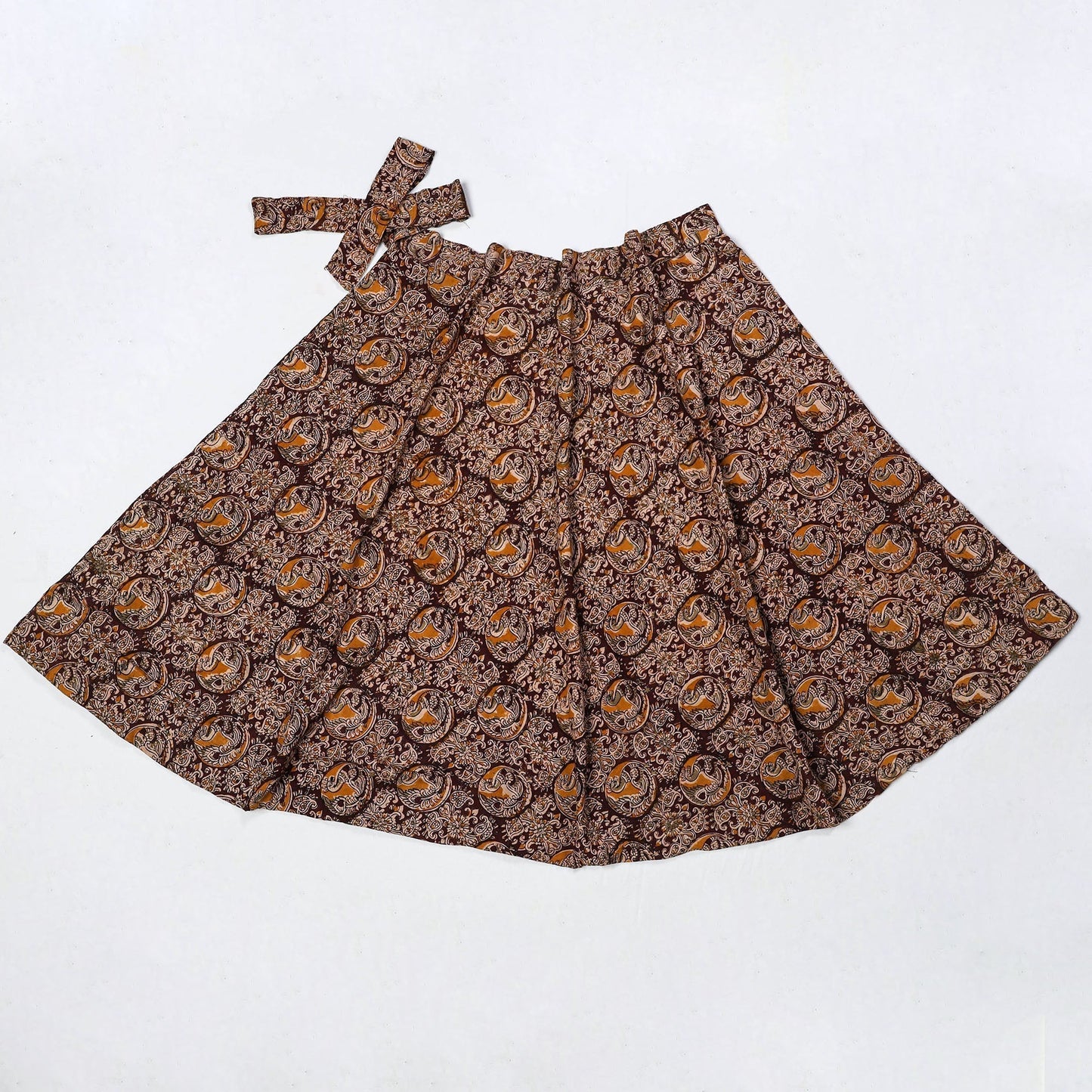 Brown - kalamkari printed cotton wrap around skirt 02