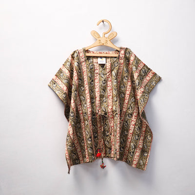 Brown Kalamkari Block Print Cotton Kids Kaftan (3-4 Years)