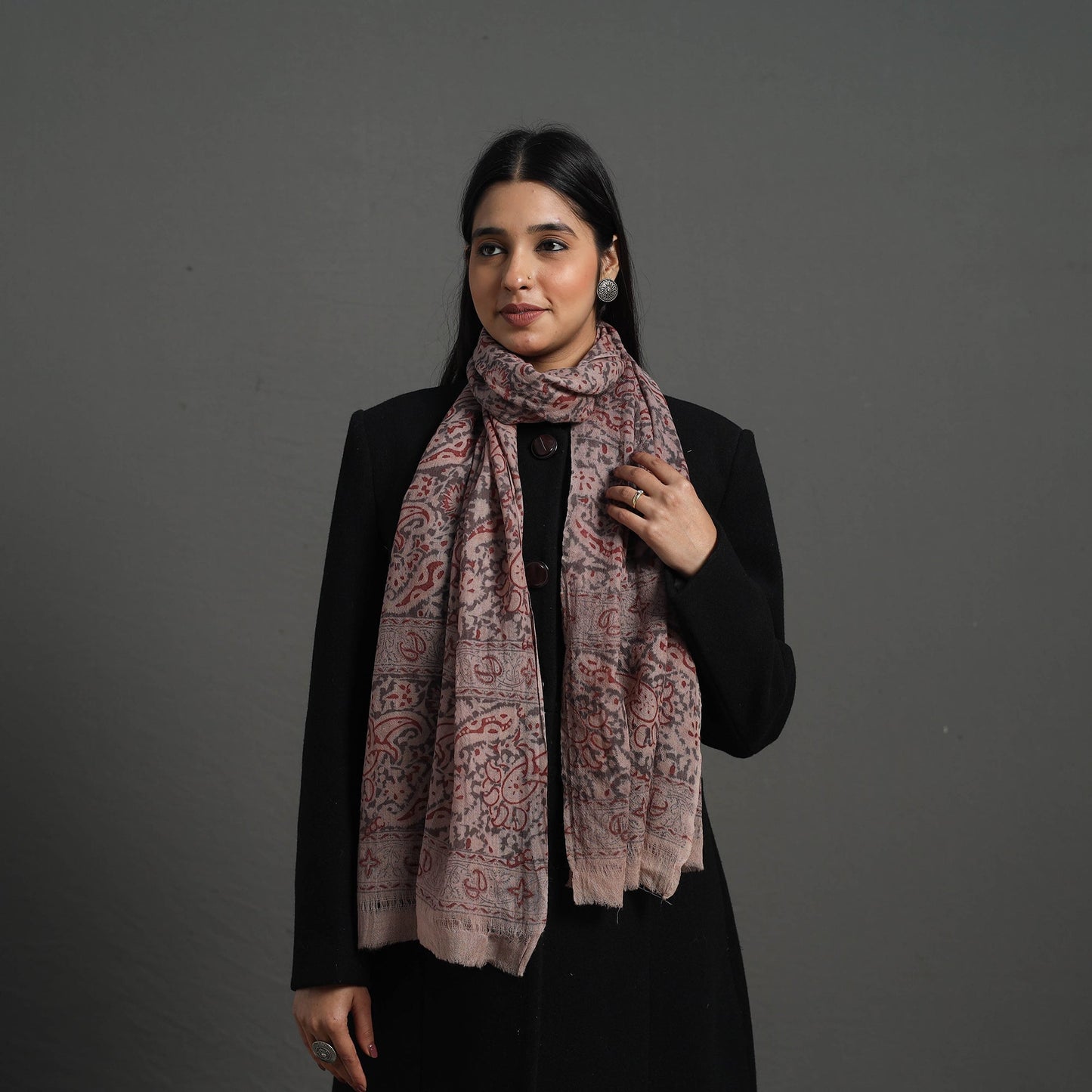 Block Print Pedana Kalamkari Wool Stole