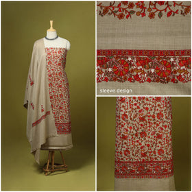 Chain stitch aari embroidered merino wool 3pc unstitched