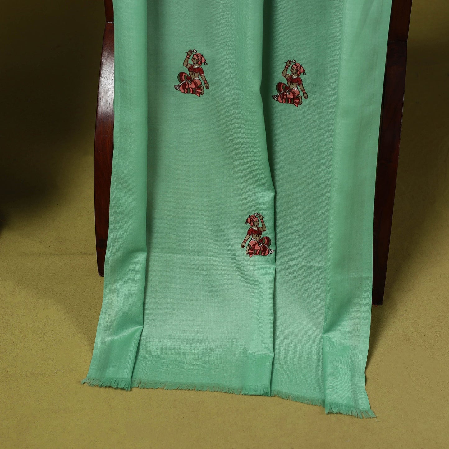 Chain stitch aari embroidered merino wool 3pc unstitched