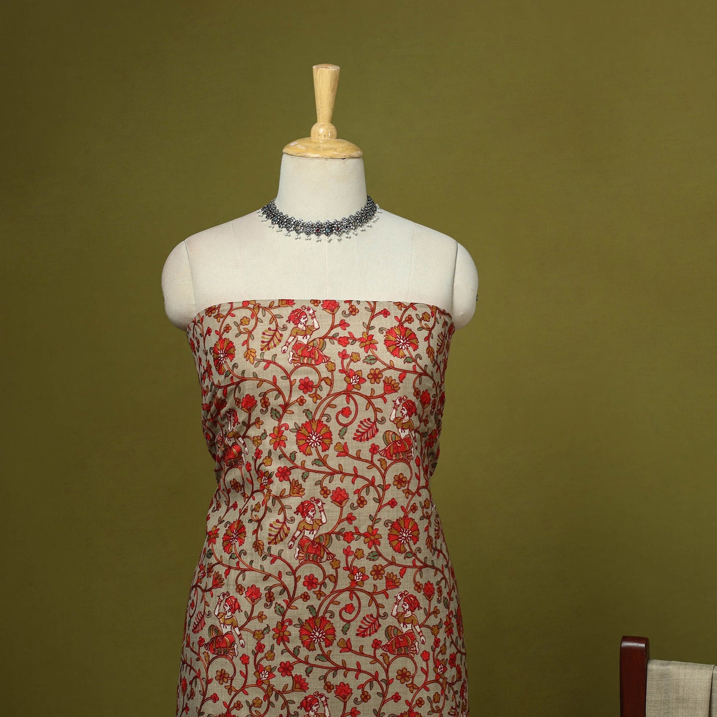 Chain stitch aari embroidered merino wool 3pc unstitched