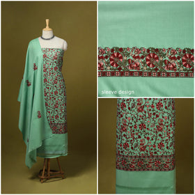 Chain stitch aari embroidered merino wool 3pc unstitched