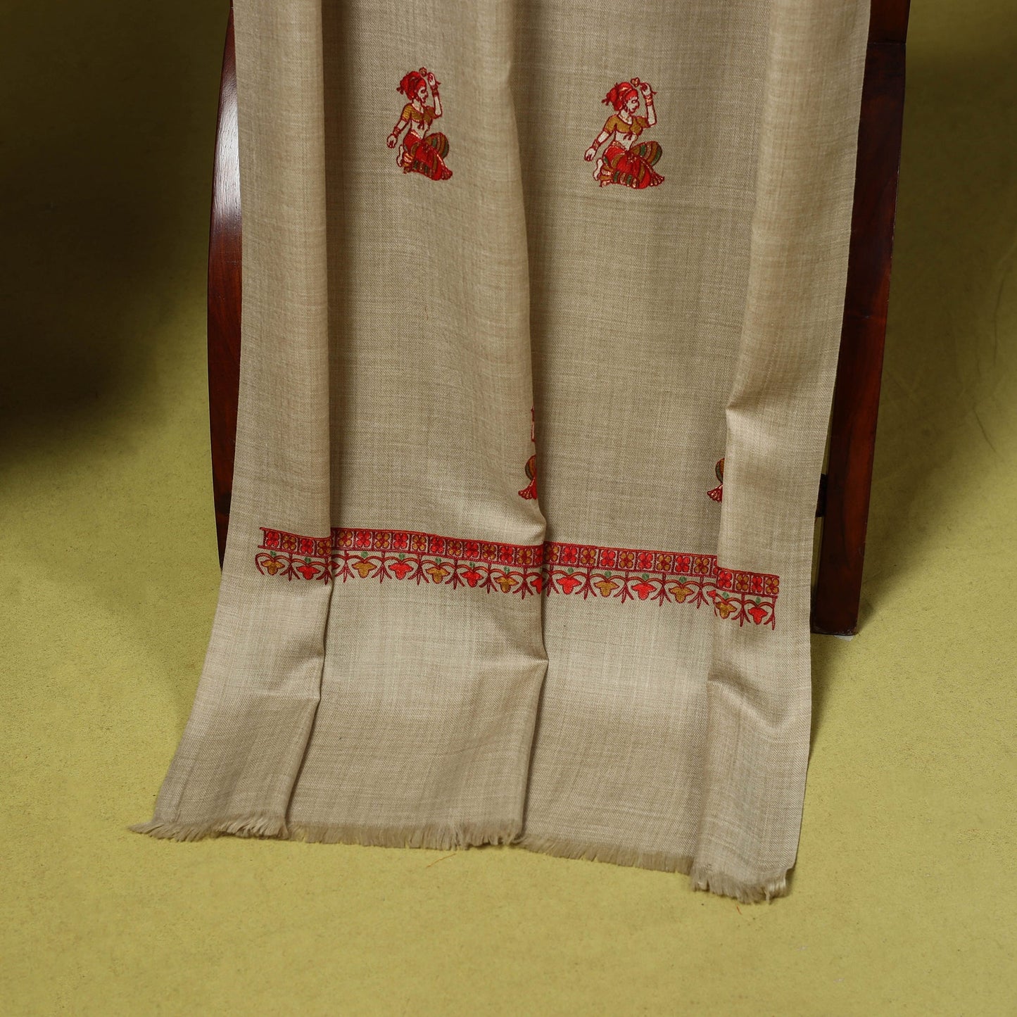 Chain stitch aari embroidered merino wool 3pc unstitched