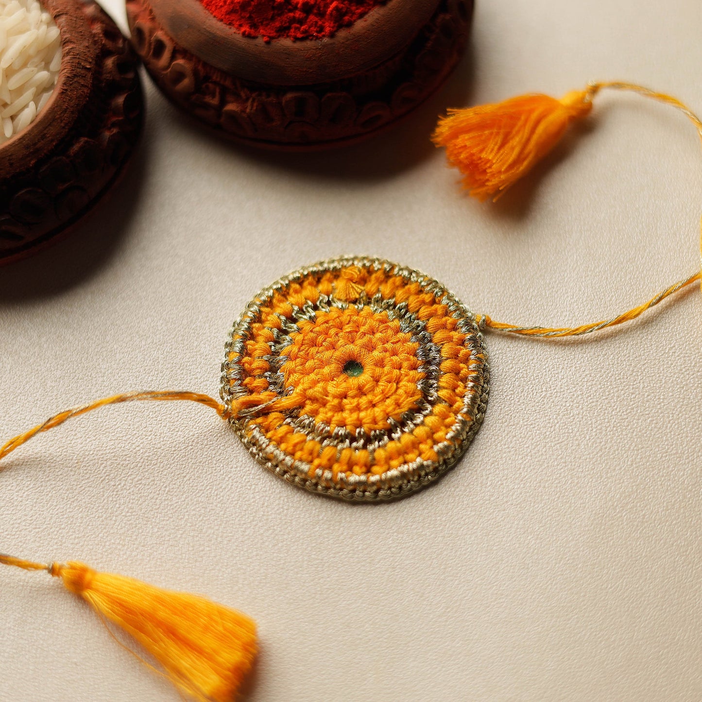 Chakra - Mirror & Crochet Work Rakhi by Abira Creations