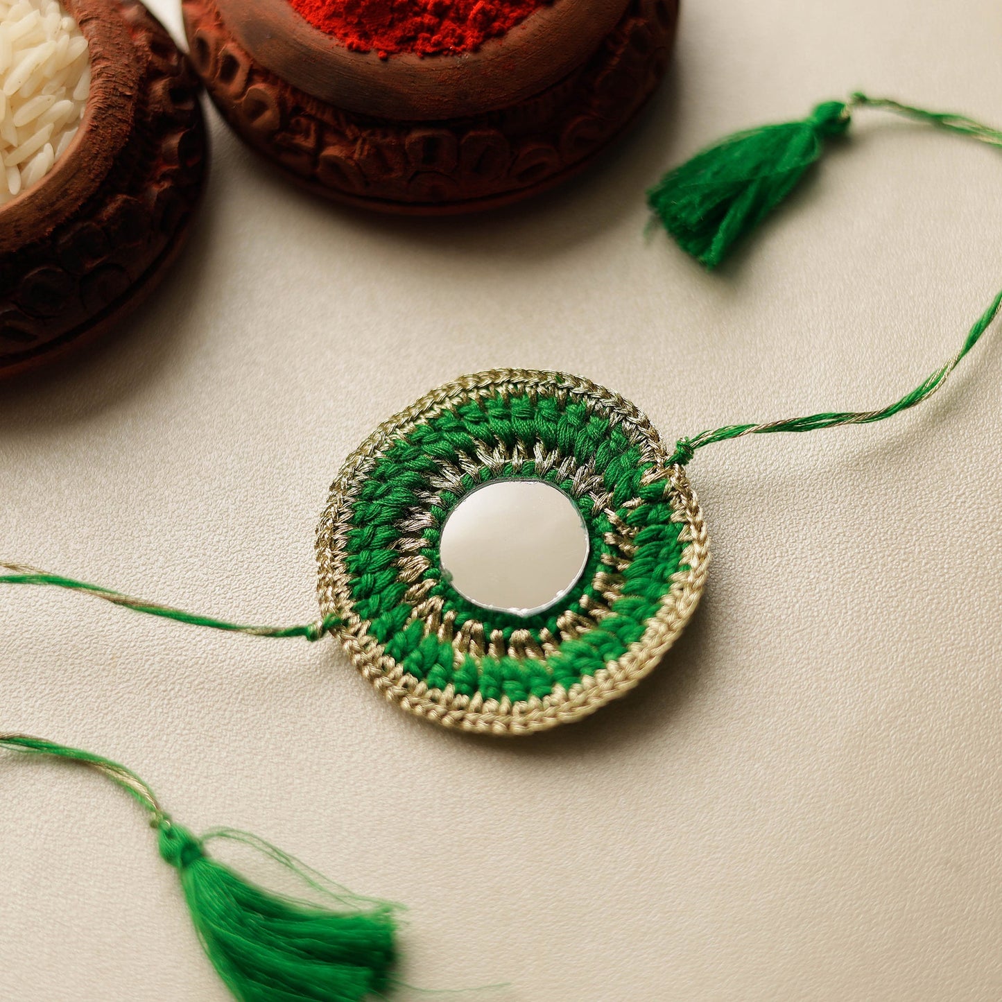 Chakra - Mirror & Crochet Work Rakhi by Abira Creations