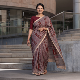 Multicolor Chanderi Silk Bagh Print Saree, draped and worn by a woman, AI visual of the saree, iTokri