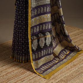 Chanderi silk hand bagru saree with zari border 07