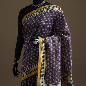 Chanderi silk hand bagru saree with zari border 07