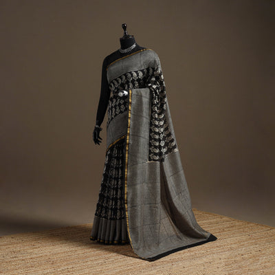 Chanderi silk hand bagru saree with zari border 08