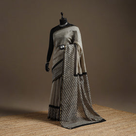 Chanderi silk hand bagru saree with zari border 09