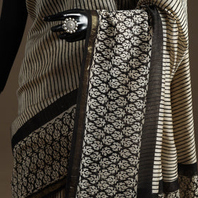 Chanderi silk hand bagru saree with zari border 09