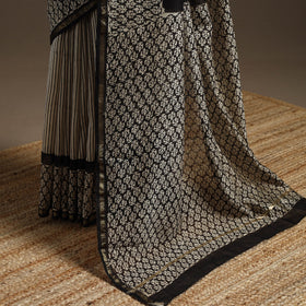 Chanderi silk hand bagru saree with zari border 09