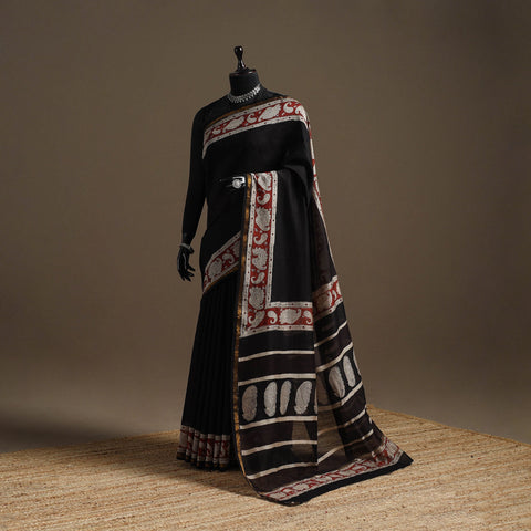 Chanderi silk hand bagru saree with zari border 11