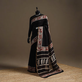 Chanderi silk hand bagru saree with zari border 11