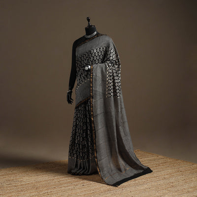 Chanderi silk hand bagru saree with zari border 13