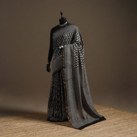 Chanderi silk hand bagru saree with zari border 13