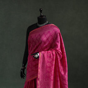 Chanderi silk hand block batik print saree 76 - handcrafted