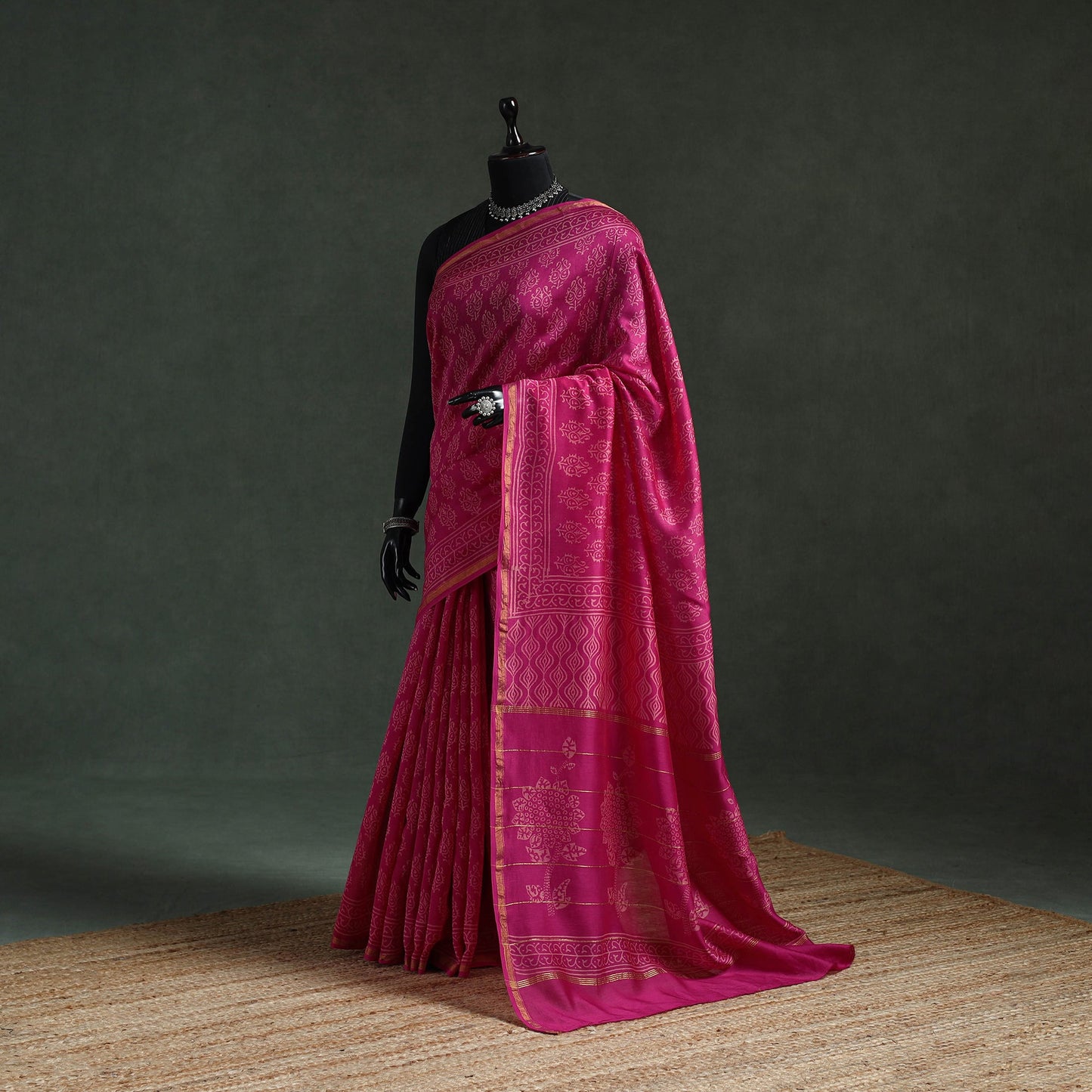 Chanderi silk hand block batik print saree 76 - handcrafted