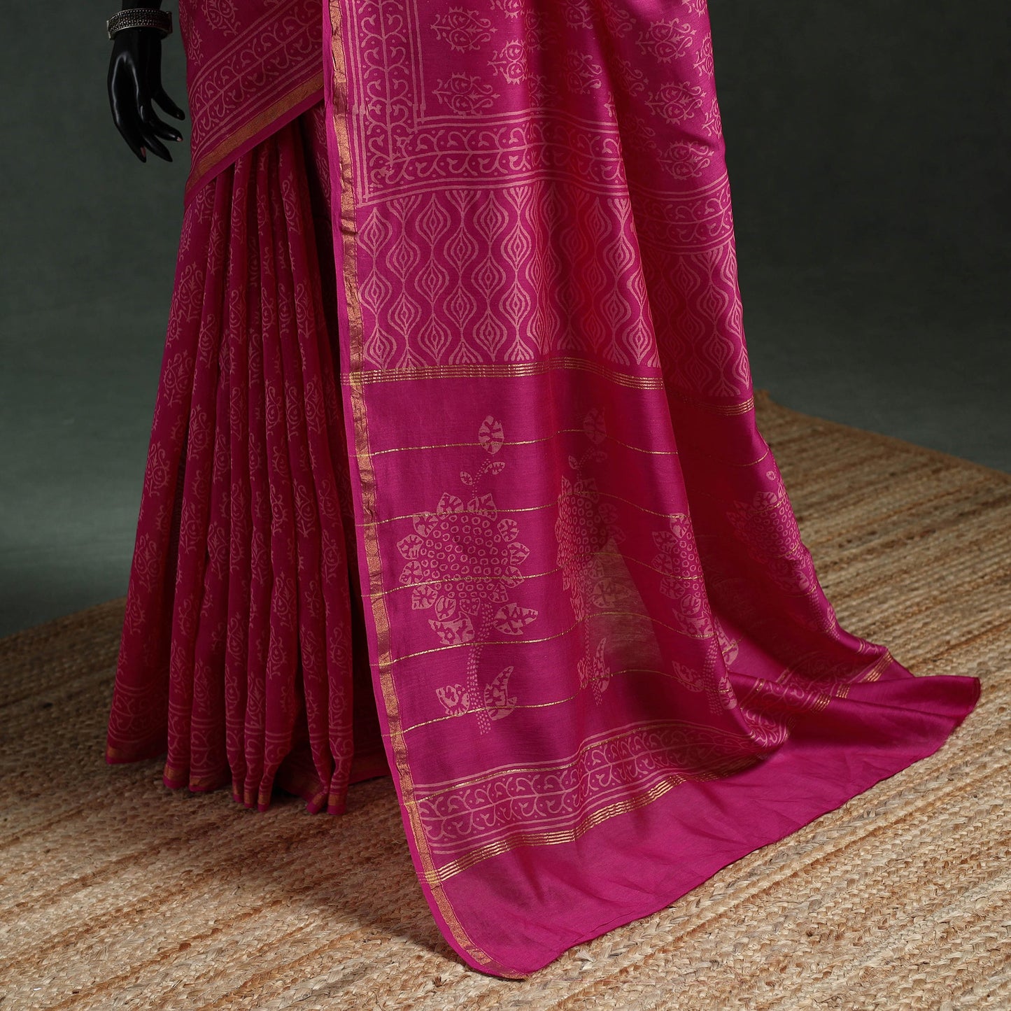 Chanderi silk hand block batik print saree 76 - handcrafted