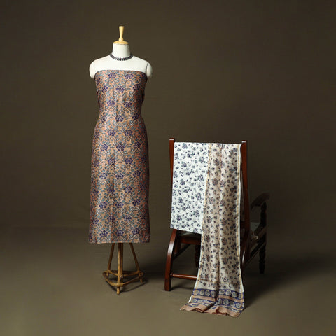 Chanderi silk hand block sanganeri print 3pc unstitched