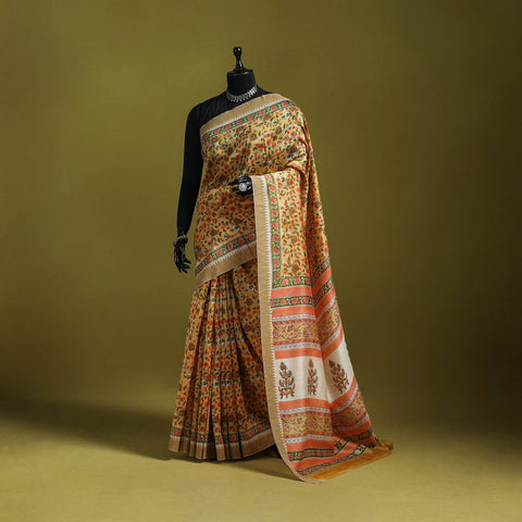 Chanderi silk hand sanganeri saree with ghicha border 14