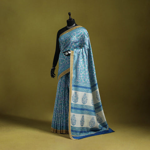 Chanderi silk hand sanganeri saree with ghicha border 24