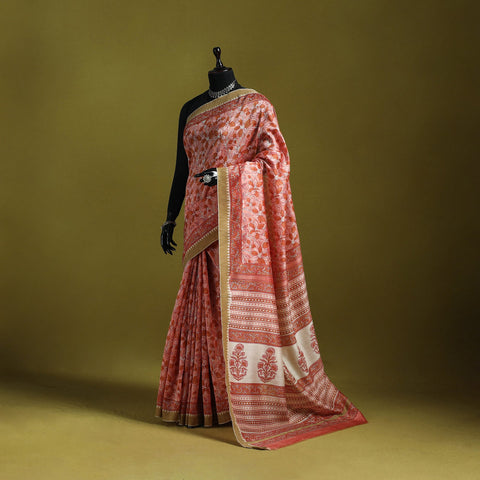 Chanderi silk hand sanganeri saree with ghicha border 25