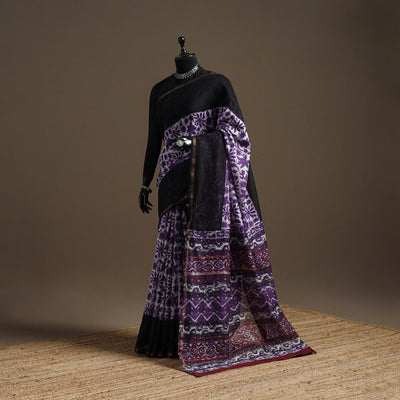 Chanderi silk hand sanganeri saree with zari border 01