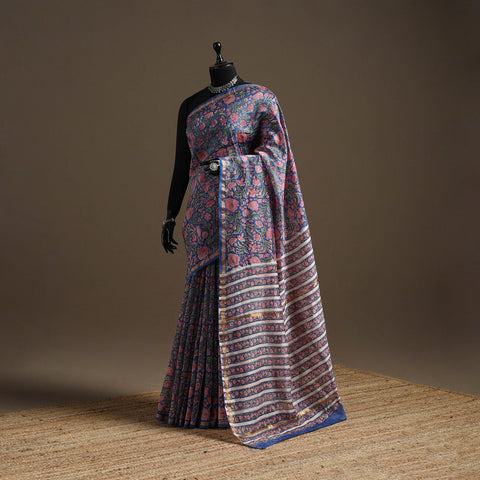 Chanderi silk hand sanganeri saree with zari border 03