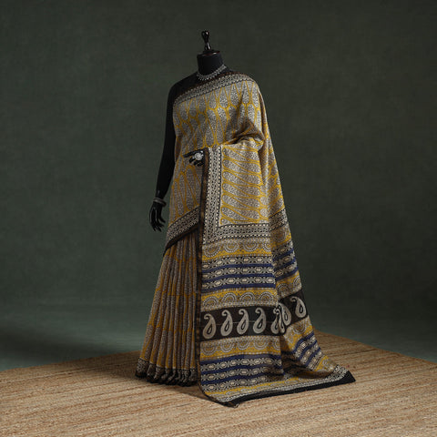 Chanderi silk natural dyed hand block dabu bagru print