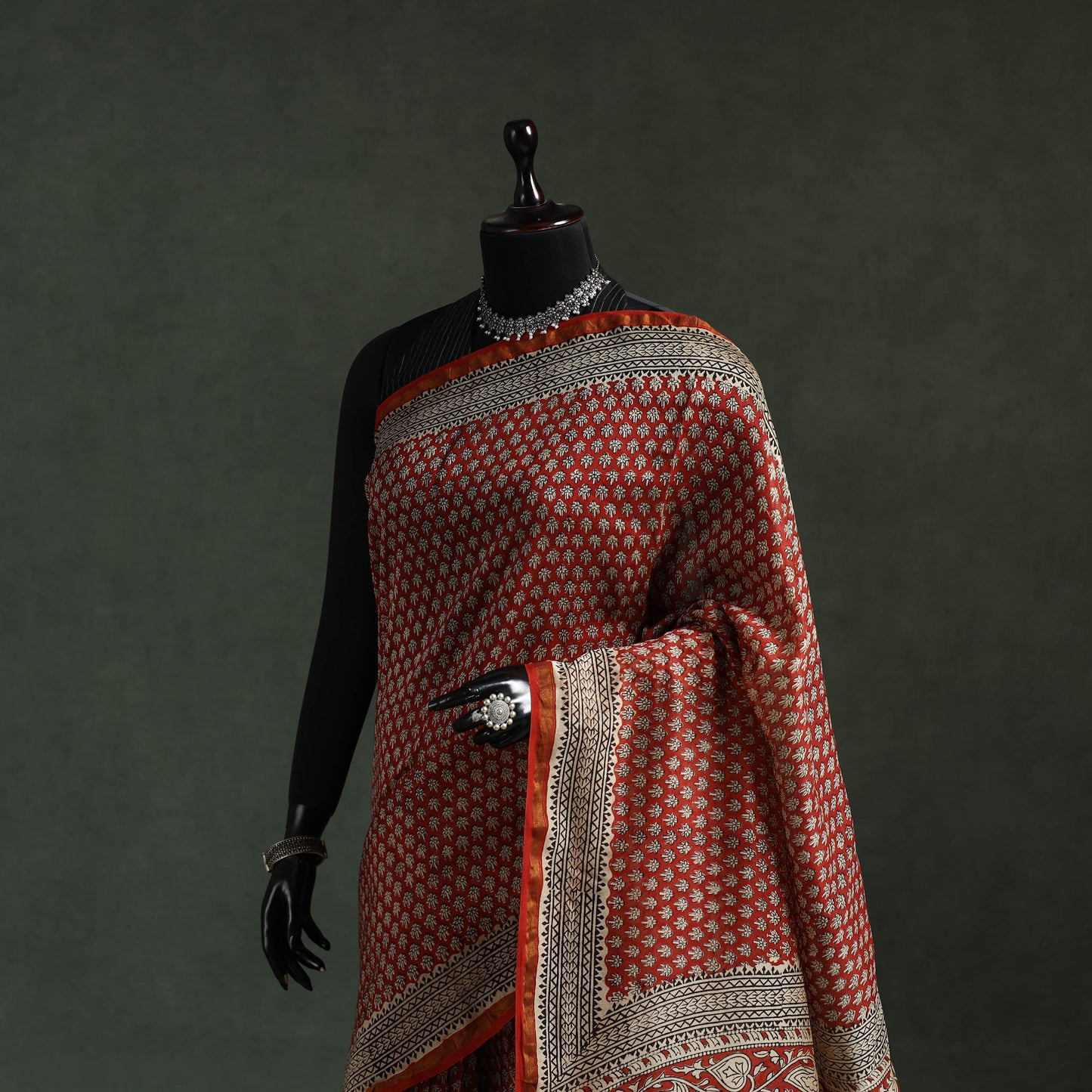 Chanderi silk natural dyed hand block dabu bagru print