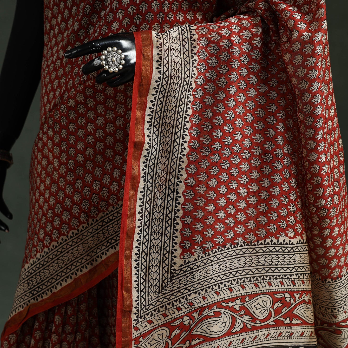 Chanderi silk natural dyed hand block dabu bagru print