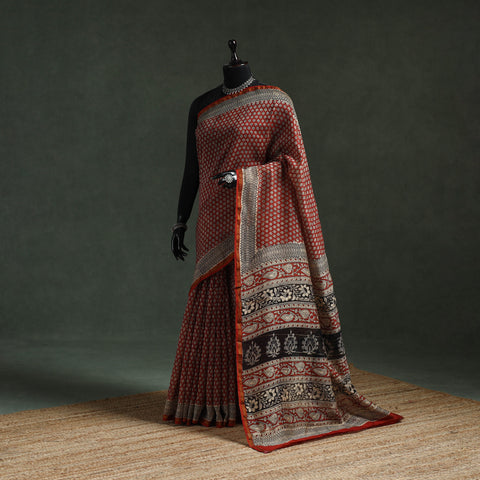 Chanderi silk natural dyed hand block dabu bagru print