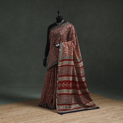 Chanderi silk natural dyed hand block dabu bagru print