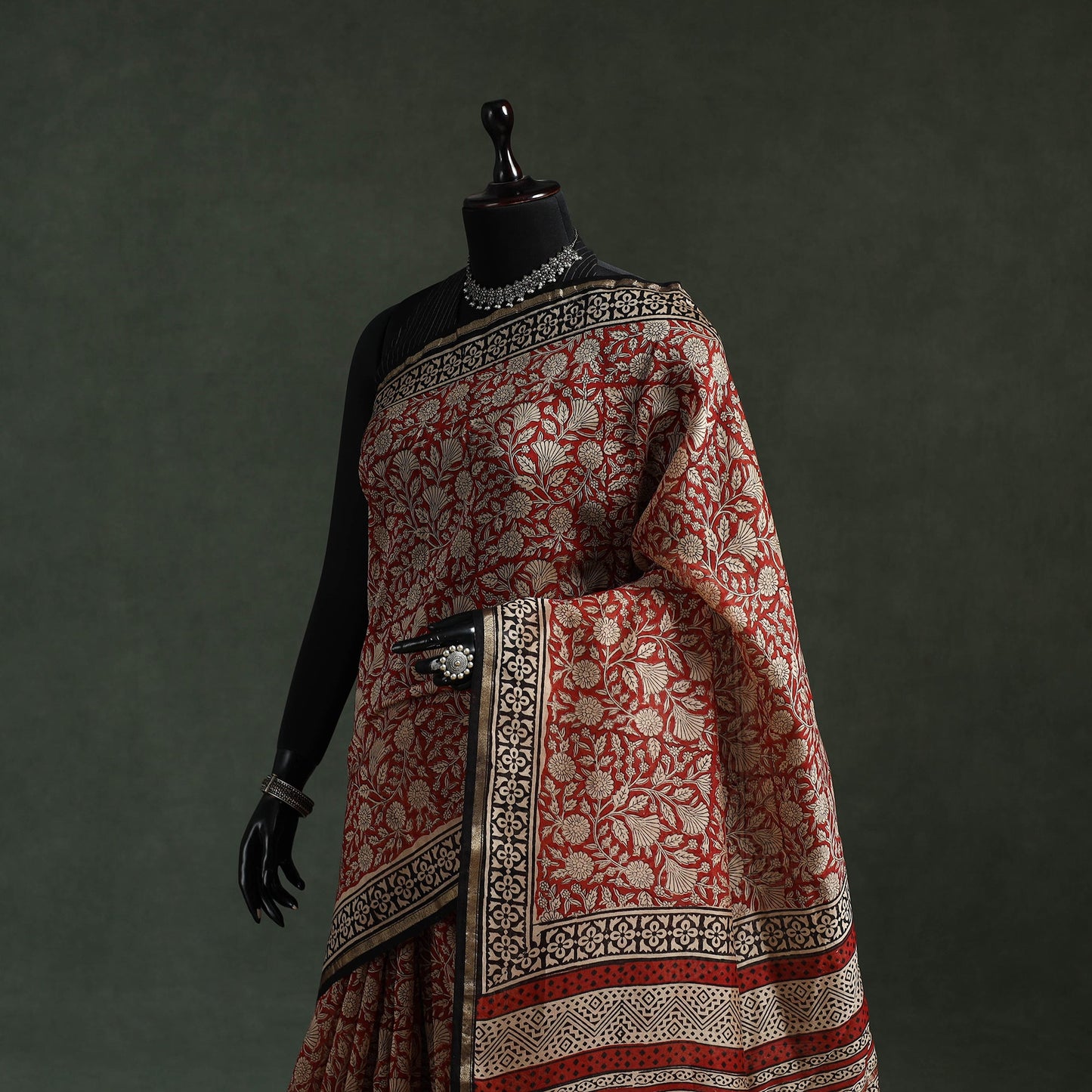 Chanderi silk natural dyed hand block dabu bagru print