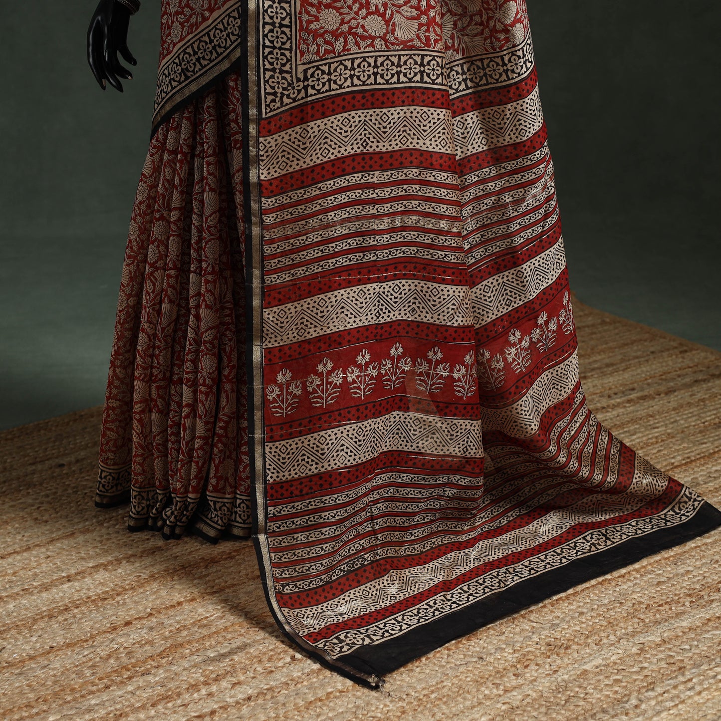 Chanderi silk natural dyed hand block dabu bagru print