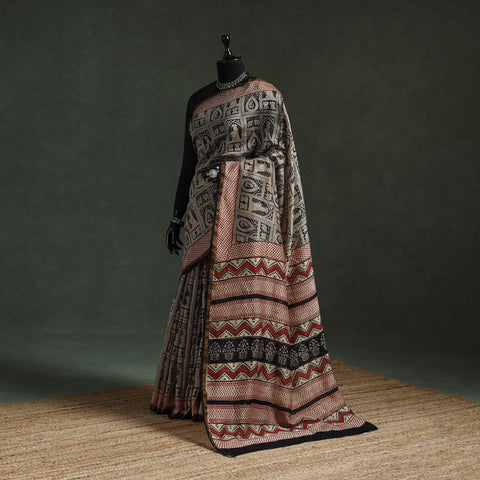 Chanderi silk natural dyed hand block dabu bagru print