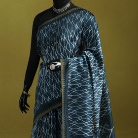 Chanderi silk nui shibori tie-dye saree with ghicha border