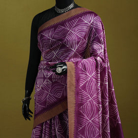 Chanderi silk nui shibori tie-dye saree with ghicha border