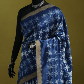 Chanderi silk nui shibori tie-dye saree with ghicha border
