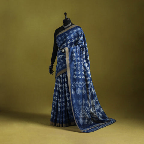 Chanderi silk nui shibori tie-dye saree with ghicha border