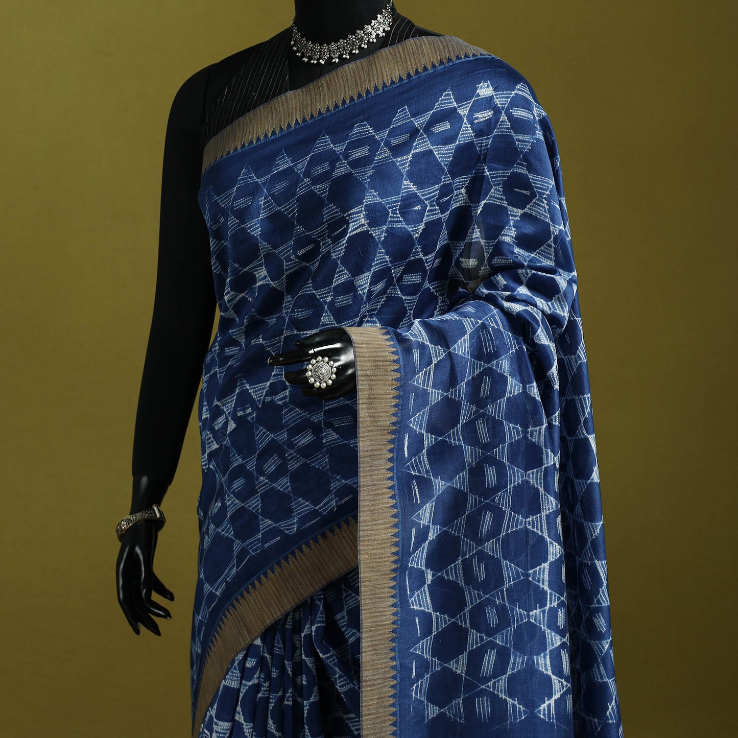 Chanderi silk nui shibori tie-dye saree with ghicha border
