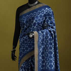 Chanderi silk nui shibori tie-dye saree with ghicha border