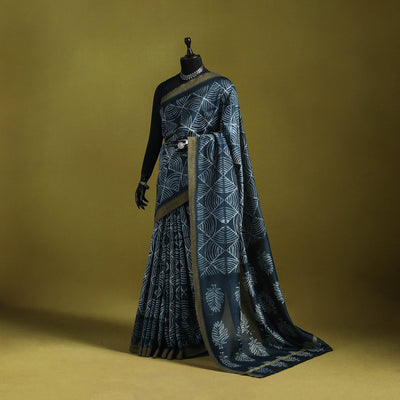 Chanderi silk nui shibori tie-dye saree with ghicha border